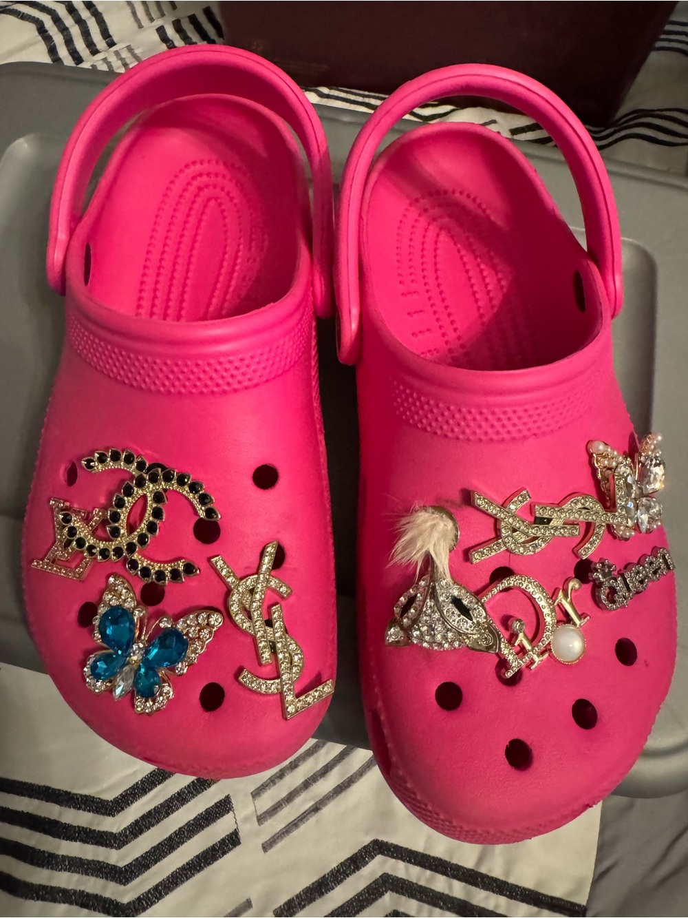 Hot Pink Slip-On Clog Shoes with charms